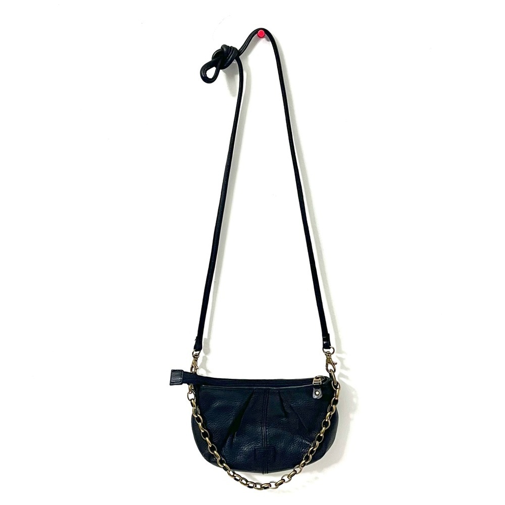 Fossil Vintage Black Genuine Leather Crossbody Shoulder Bag Convertible Chain
